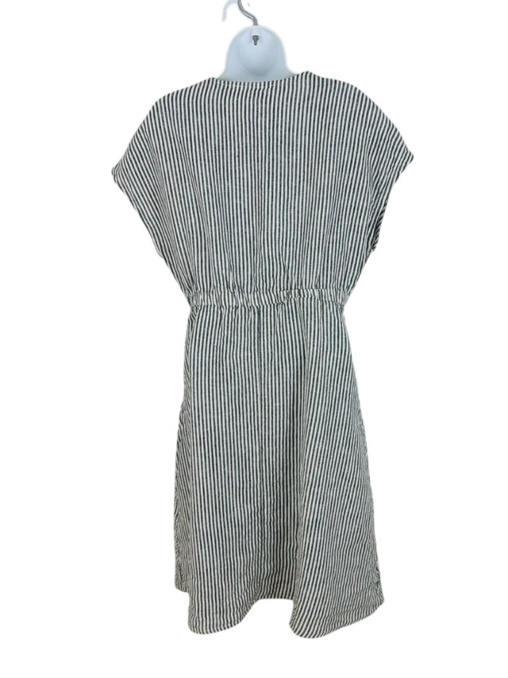 Grae Cove Women's Size L Striped Linen Elastic Waist Black White Midi Dress - Picture 4 of 8